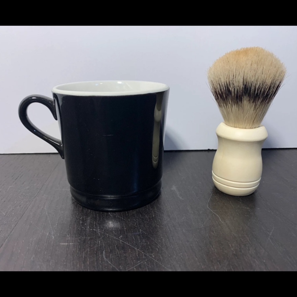 Hall China Black Glossy Ceramic Shaving Mug with Shaving Brush or Coffee Mug